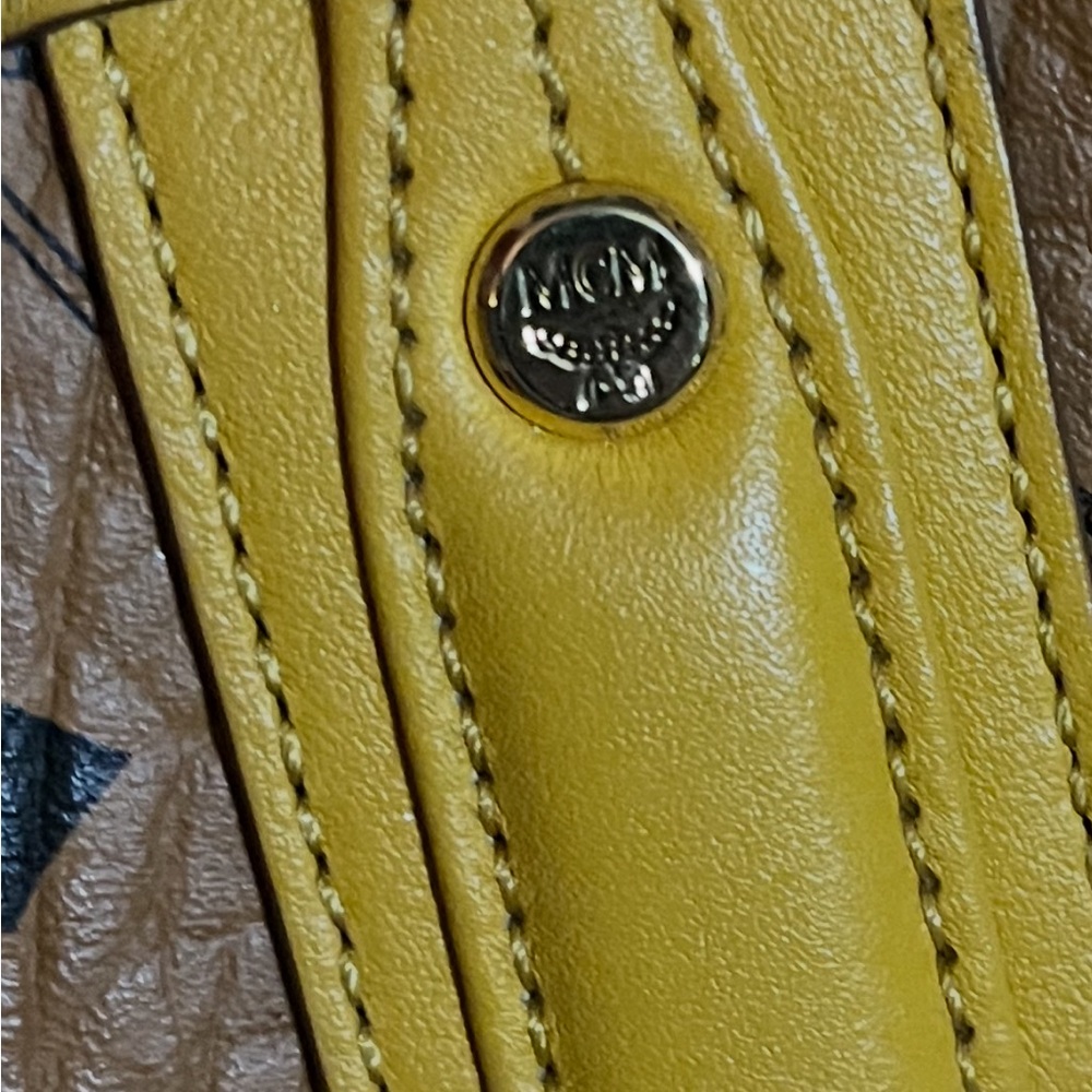 MCM Visetos Shopper Tote Bag Cognac with Signature Monogram- Tan/Yellow - Picture 11 of 12